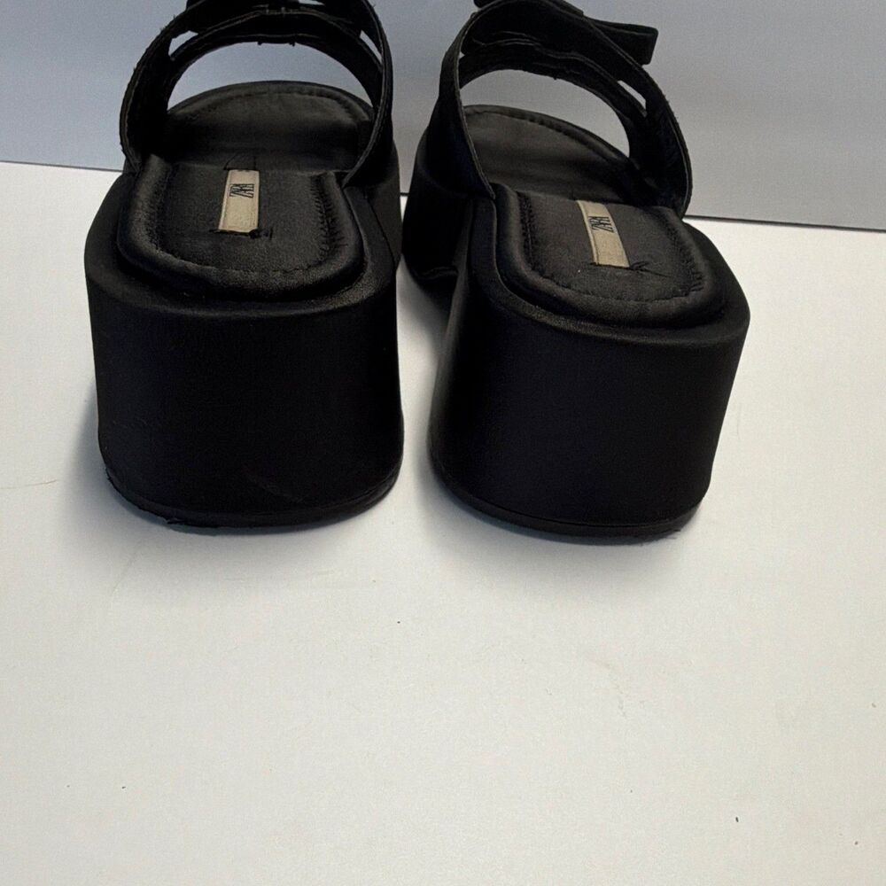 ZARA Womens Leather Platform Wedge Strappy Slip-On Sandals Black EU 39 - Picture 6 of 7